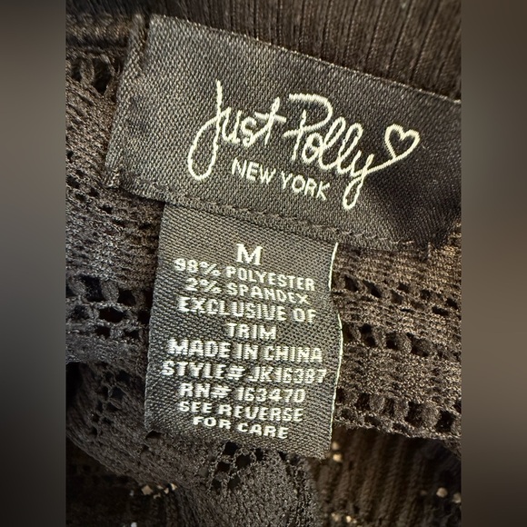 Just Polly Sheer Long Sleeve BodyCon Top Black Size Medium - Picture 3 of 6